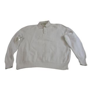 vtg Men's Lands' End long-sleeve knit polo sweater ivory Size Large